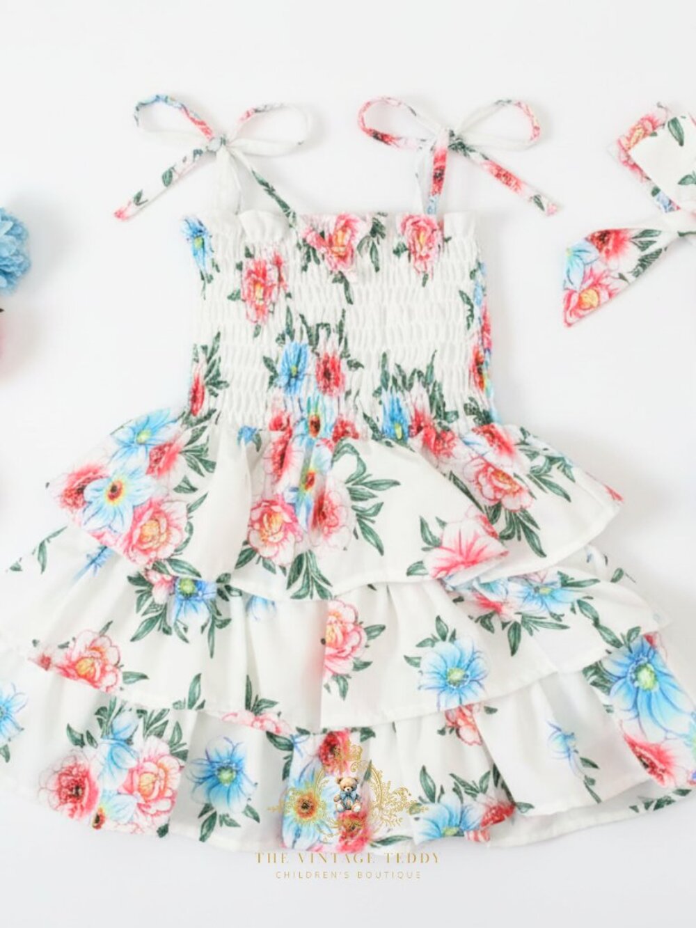 NWT Pretty Girls Dress for Kids Floral Nap Smocking Ruffled Spring & Summer 3T - Picture 5 of 5